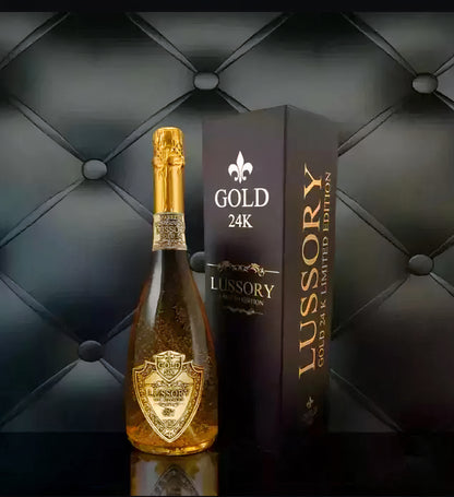 LUSSORY PURO CON HOJUELAS DE ORO DE 24 QUILATES AL 0.0% VINO ESPUMOSO BLANCO BRUT EDICION LIMITADA